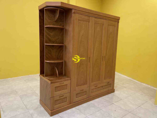 Tủ Quần Áo Gõ Đỏ 3 Cánh Kệ 3 Tầng xoay TQA115