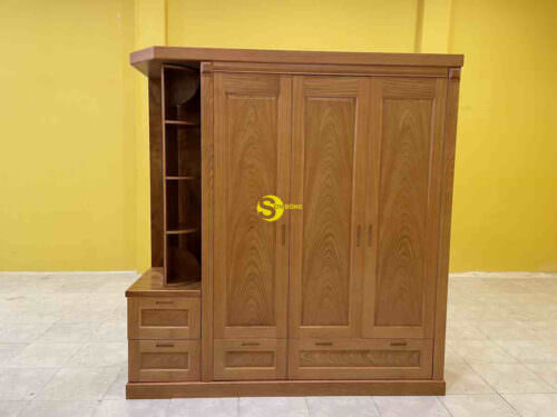 Tủ Quần Áo Gõ Đỏ 3 Cánh Kệ 3 Tầng xoay TQA115