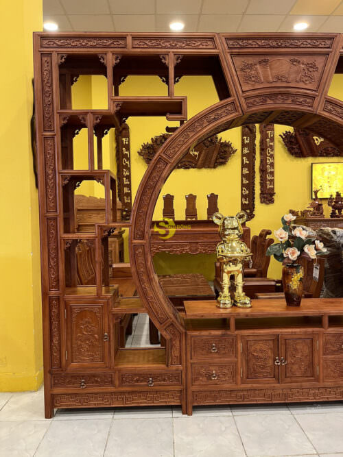 Tủ tivi kết hợp vách ngăn phòng gỗ hương đá