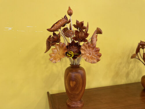 Bình hoa sen gỗ hương 19 bông - BHS219