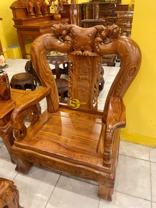 Bộ bàn ghế chạm đào gỗ hương vân tuyển cột 14, 6 món BBG302 - Hình ảnh 8