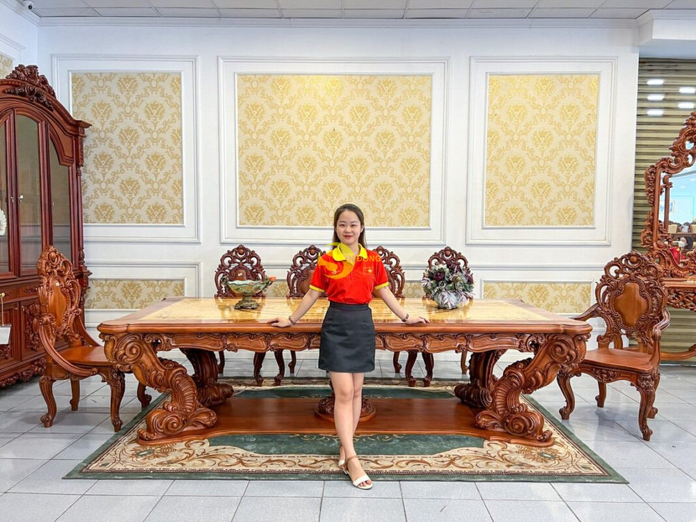 Mẫu nội thất biệt thự cổ điển vạn người mê tại Tiền Giang 4 Bàn ăn hoàng gia Louis Minerva 2.97*1.43 - BA769A