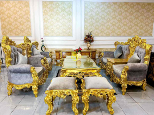 Bộ sofa hoàng gia bọc vải 8 món dát vàng Full siêu VIP SF666