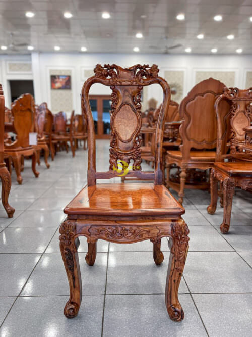 Cẩm Lai mặt nu Gõ Đỏ 08 ghế chạm đào tựa bình bàn ovan khuyết - BBA4358C