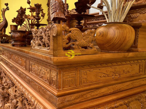 Sập thờ tứ linh gõ đỏ chân 24 VIP - SD219