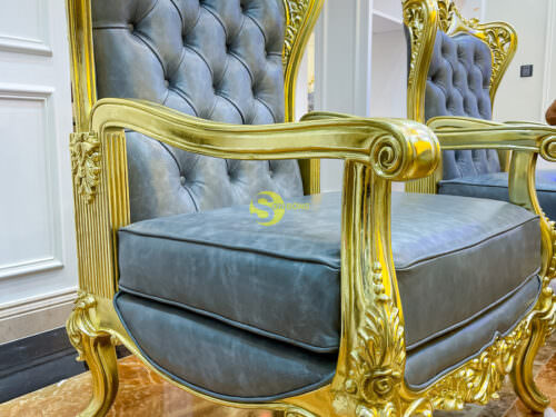 Bộ sofa bọc da bò ý 8 món gỗ beach