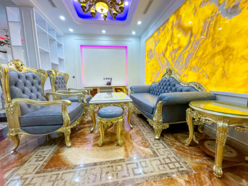 Bộ sofa bọc da bò ý 8 món gỗ beach