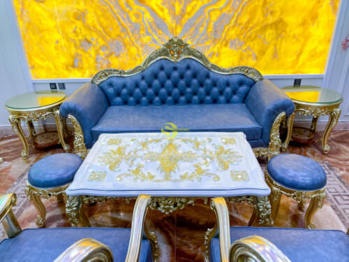 Bộ sofa bọc da bò ý 8 món gỗ beach