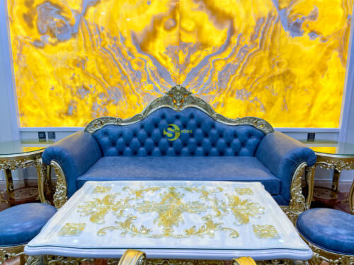 Bộ sofa bọc da bò ý 8 món gỗ beach