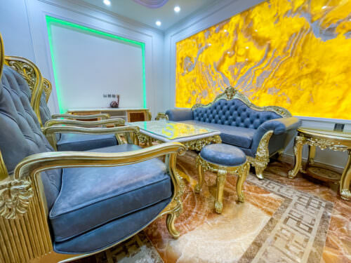 Bộ sofa bọc da bò ý 8 món gỗ beach