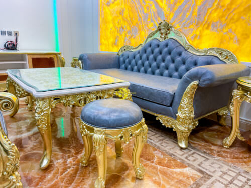 Bộ sofa bọc da bò ý 8 món gỗ beach