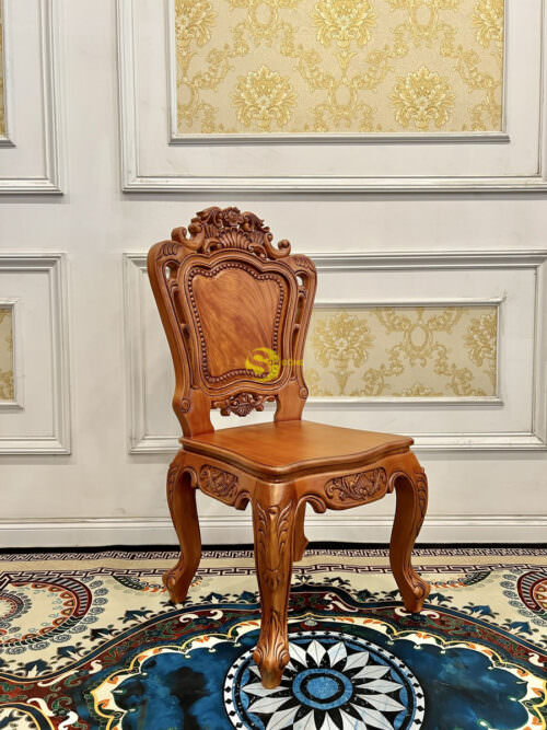 Bộ bàn ăn cô điển bàn tròn phối ghế chạm hoa hồng gỗ gõ đỏ - Hình ảnh 11