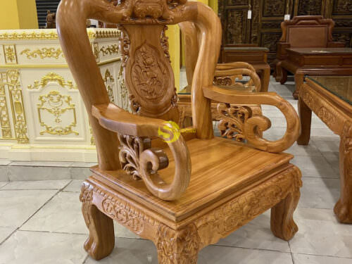 Bộ bàn ghế gỗ gõ đỏ chạm đào tay 10 6 món - BBG623