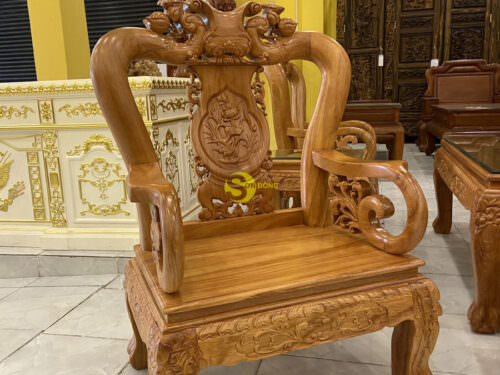 Bộ bàn ghế gỗ gõ đỏ chạm đào tay 10 6 món - BBG623