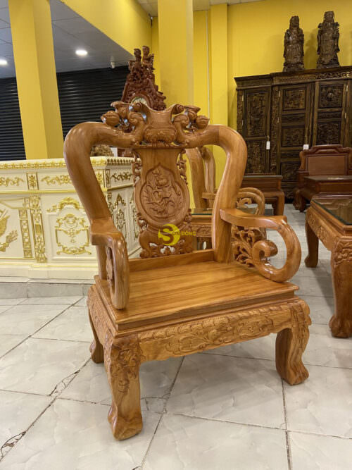 Bộ bàn ghế gỗ gõ đỏ chạm đào tay 10 6 món - BBG623