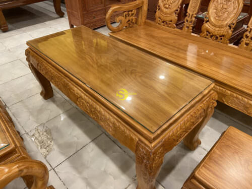 Bộ bàn ghế gỗ gõ đỏ chạm đào tay 10 6 món - BBG623