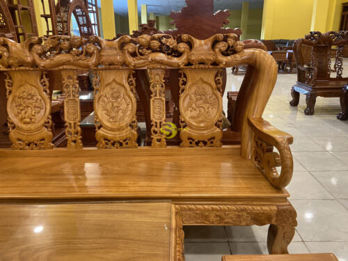Bộ bàn ghế gỗ gõ đỏ chạm đào tay 10 6 món - BBG623