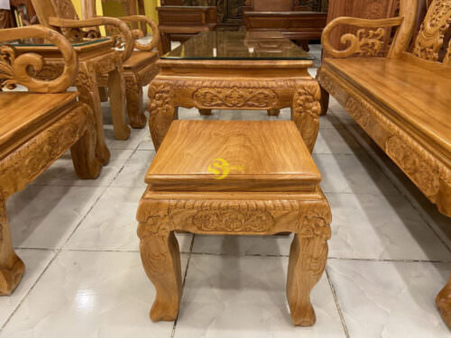 Bộ bàn ghế gỗ gõ đỏ chạm đào tay 10 6 món - BBG623