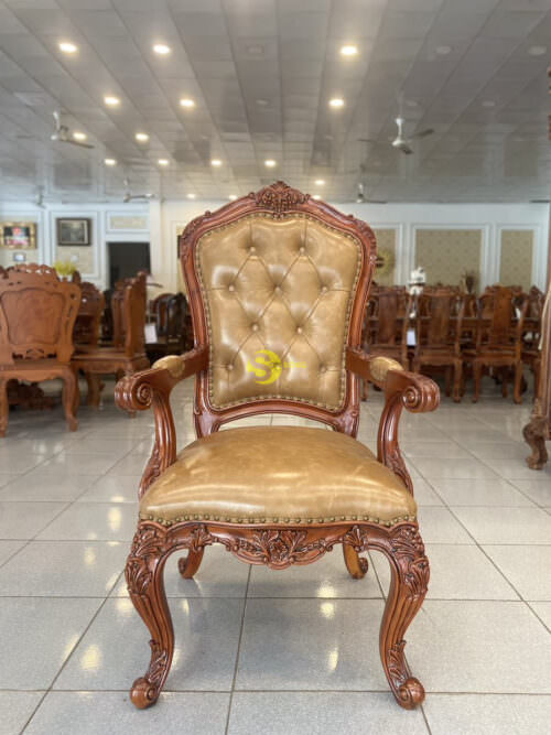 Ghế ăn bọc da bò xịn gỗ beach - GA606