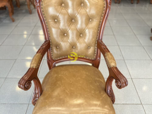 Ghế ăn bọc da bò xịn gỗ beach - GA606