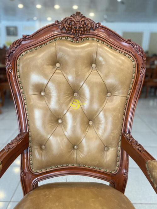 Ghế ăn bọc da bò xịn gỗ beach - GA606