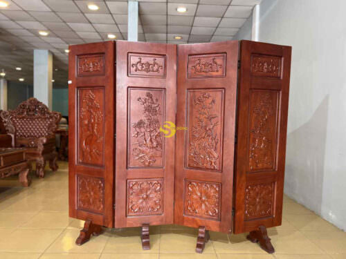 Bộ bình phong tứ quý gõ đỏ 4 tấm LT068 - Ảnh 2