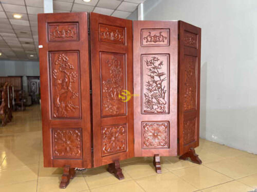 Bộ bình phong tứ quý gõ đỏ 4 tấm LT068 - Ảnh 5