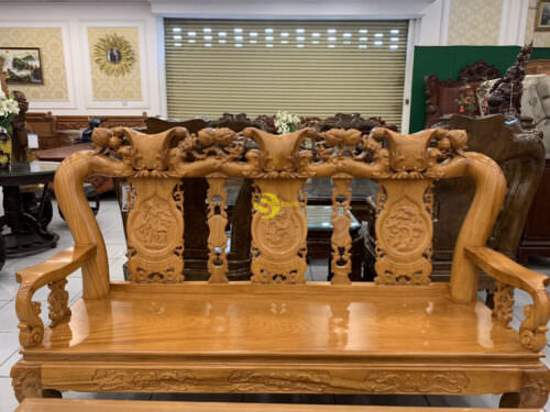 Bộ bàn ghế gỗ gõ đỏ đào tựa liền 6 món tay 12 BBG657 - Hình ảnh 2