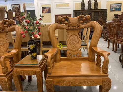 Bộ bàn ghế gỗ gõ đỏ đào tựa liền 6 món tay 12 BBG657 - Hình ảnh 9