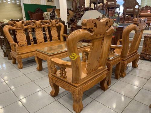 Bộ bàn ghế gỗ gõ đỏ đào tựa liền 6 món tay 12 BBG657 - Hình ảnh 7