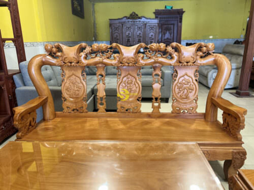 Bộ bàn ghế gỗ gõ đỏ tay rồng đào tựa liền 6 món tay 12 BBG658 - Hình ảnh 3