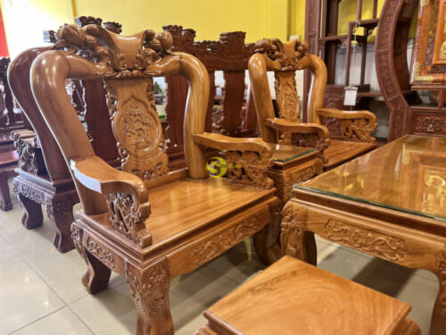 Bộ bàn ghế gỗ gõ đỏ tay rồng đào tựa liền 6 món tay 12 BBG658 - Hình ảnh 10