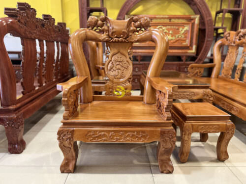 Bộ bàn ghế gỗ gõ đỏ tay rồng đào tựa liền 6 món tay 12 BBG658 - Hình ảnh 9