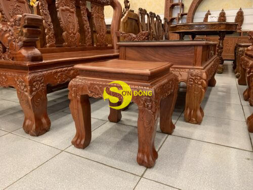 Bộ bàn ghế hương đá nghê đỉnh 2 mặt, tay lân mặt liền 6 món tay 12 BBG381 - Hình ảnh 2