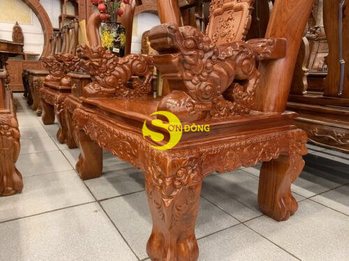 Bộ bàn ghế hương đá nghê đỉnh 2 mặt, tay lân mặt liền 6 món tay 12 BBG381 - Hình ảnh 8