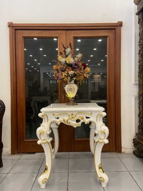 Đôn trang trí Sơn trắng dát vàng 760x760x890 - DTT201 - Hình ảnh 6