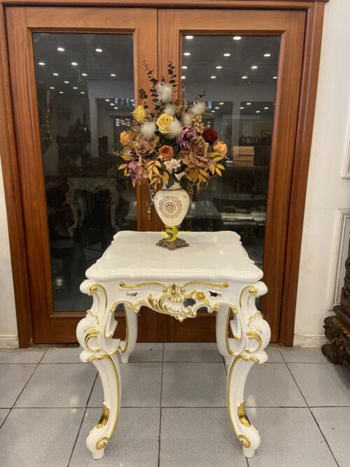 Đôn trang trí Sơn trắng dát vàng 760x760x890 - DTT201 - Hình ảnh 5