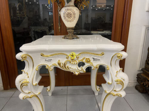 Đôn trang trí Sơn trắng dát vàng 760x760x890 - DTT201 - Hình ảnh 2