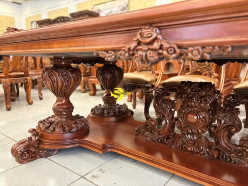 Bộ bàn ăn hoàng gia nguyên tấm Louis Fidia 8 ghế - Ảnh 2