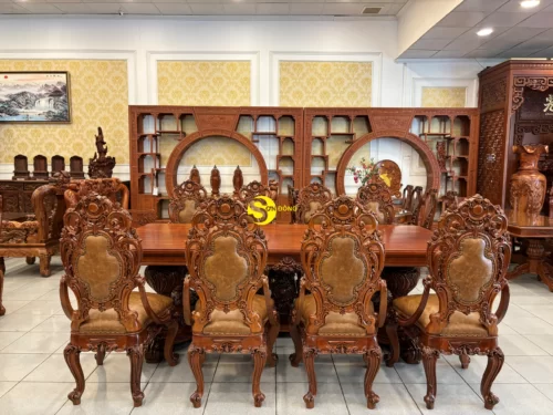 Bộ bàn ăn hoàng gia nguyên tấm Louis Fidia 8 ghế - Ảnh 3