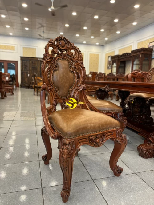 Bộ bàn ăn hoàng gia nguyên tấm Louis Fidia 8 ghế - Ảnh 4