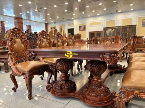 Bộ bàn ăn hoàng gia nguyên tấm Louis Fidia 8 ghế - Ảnh 6