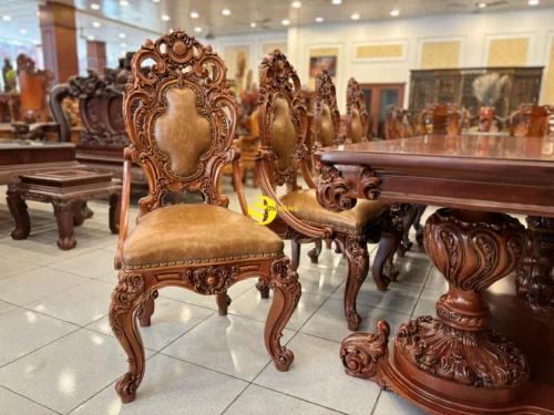 Bộ bàn ăn hoàng gia nguyên tấm Louis Fidia 8 ghế - Ảnh 5
