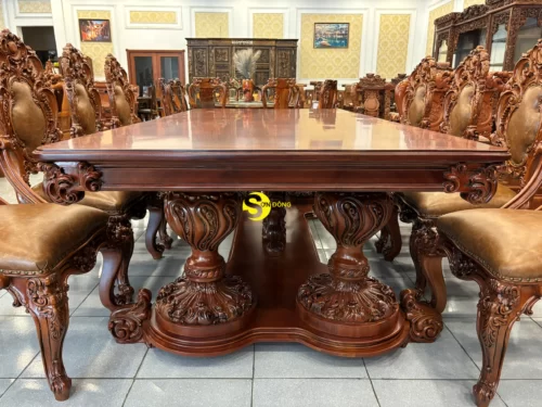 Bộ bàn ăn hoàng gia nguyên tấm Louis Fidia 8 ghế - Ảnh 8