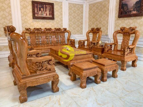 Bộ bàn ghế chạm đào tay lân 10 món tay 14 – BBG2710 - Hình ảnh 11