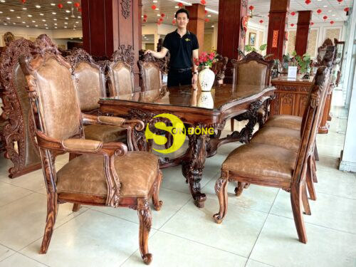 Bàn ăn Louis Fidia cổ điển gỗ Cẩm Lai sang trọng - Ảnh 4
