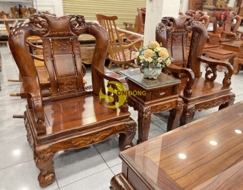 Bộ bàn ghế cẩm lai chạm đào tay 12,6 món BBG425 - Ảnh 12