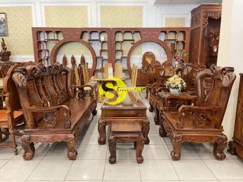 Bộ bàn ghế cẩm lai chạm đào tay 12,6 món BBG425 - Ảnh 7