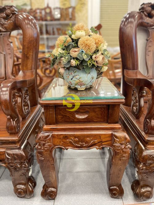 Bộ bàn ghế cẩm lai chạm đào tay 12,6 món BBG425 - Ảnh 10