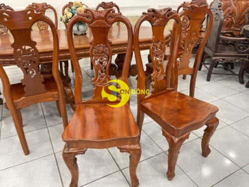 Bộ bàn ăn 10 ghế gõ đỏ lào bàn ovan  BBA2225B - Hình ảnh 2